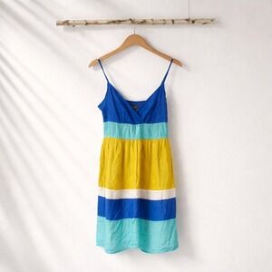 Talbots Colorblock‎ Cotton Sundress Blue Yellow Teal Striped Size 4